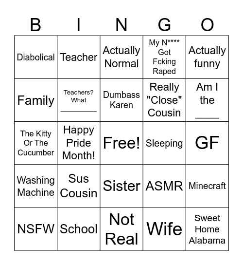 Sus Reddit Stories Bingo Card