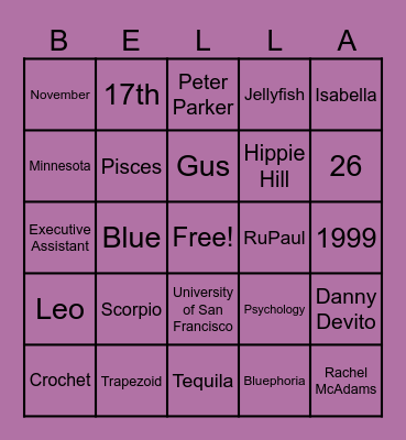 Bella’s Birthday Bingo Card