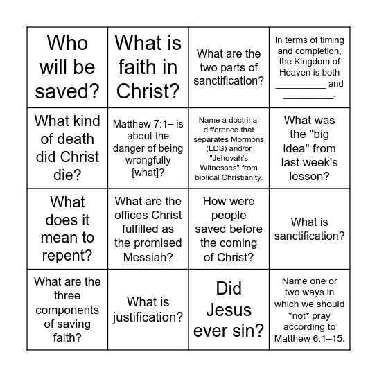 November 2nd, 2025 Bingo Card