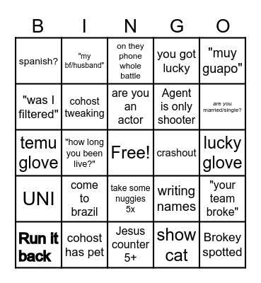 LIVE Bingo Card