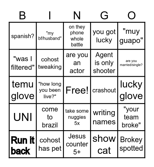 LIVE Bingo Card