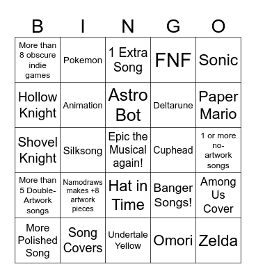MOTI Songvember 2025 Bingo Card
