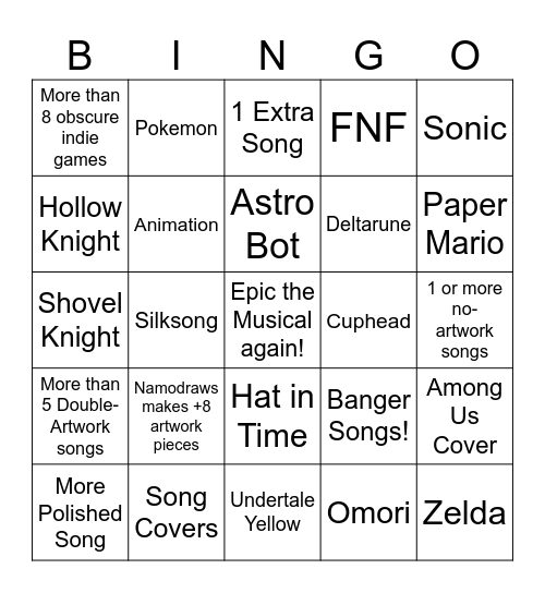 MOTI Songvember 2025 Bingo Card