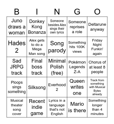 Songvember 2025 Bingo Card