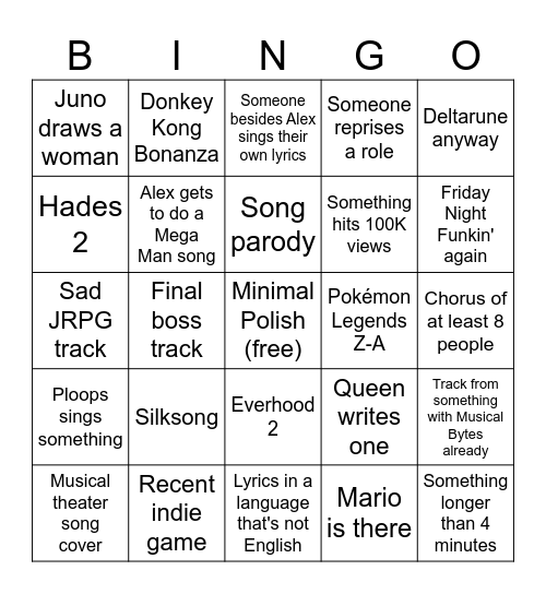 Songvember 2025 Bingo Card