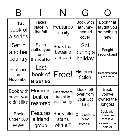 NOVEL NOVEMBER Bingo Card