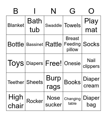 Baby Shower Bingo Card