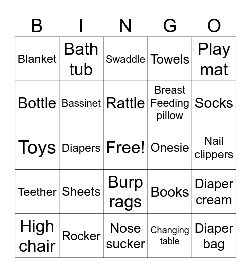 Baby Shower Bingo Card