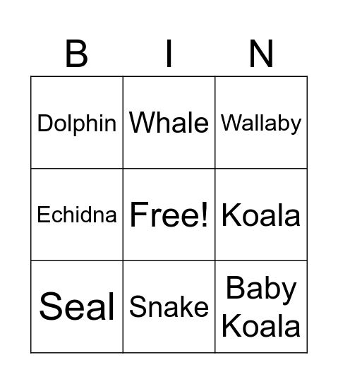 Wildlife Bingo Card