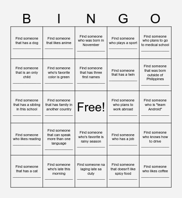 Get to Know Your Classmates Bingo Card