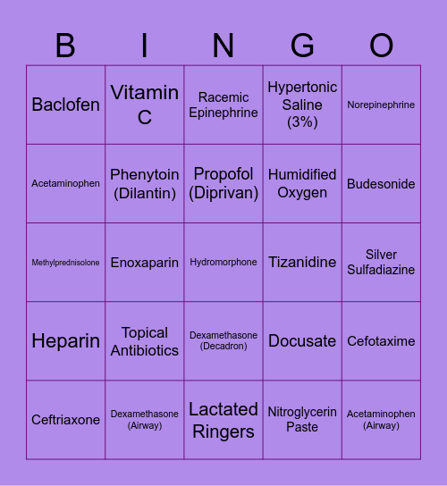 Medical Emergencies Medication Bingo Card