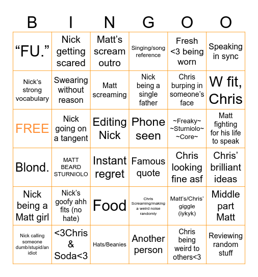 STURNIOLO BINGOOOO Bingo Card