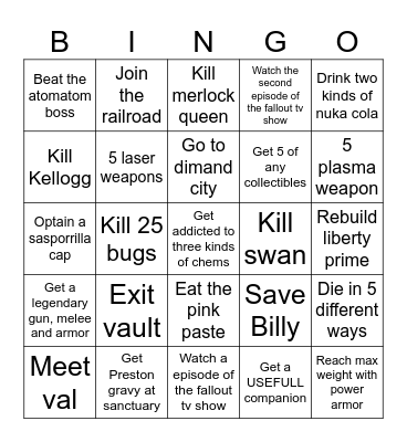 Fallout 4 lockout challenge Bingo Card