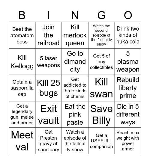 Fallout 4 lockout challenge Bingo Card