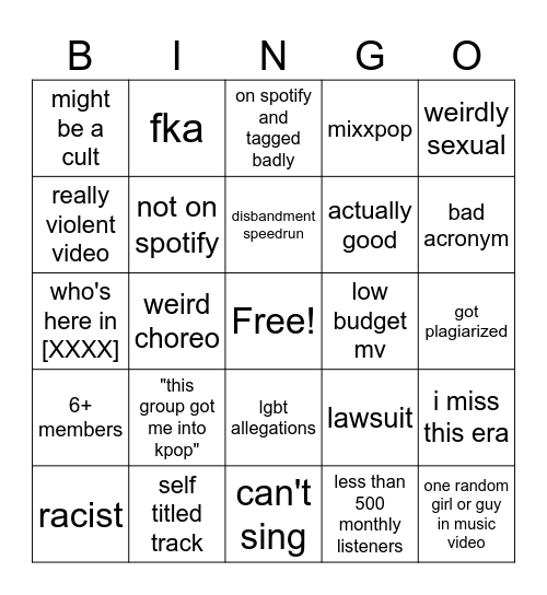 Nugu Bingo Card