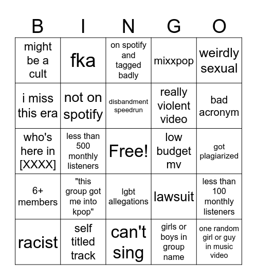 Nugu Bingo Card