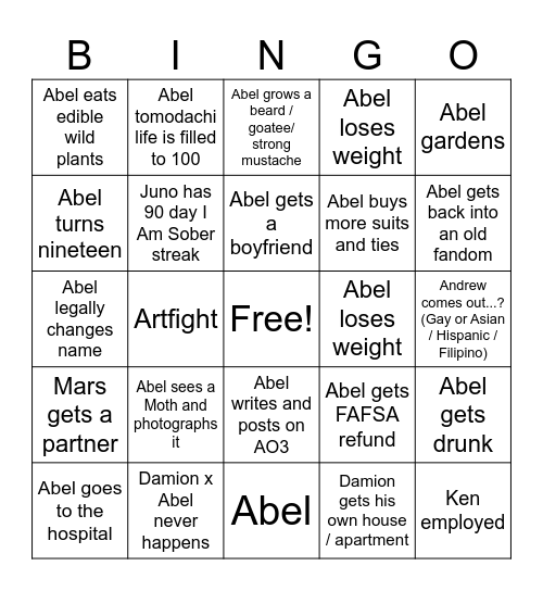Abel 2026 Bingo Card