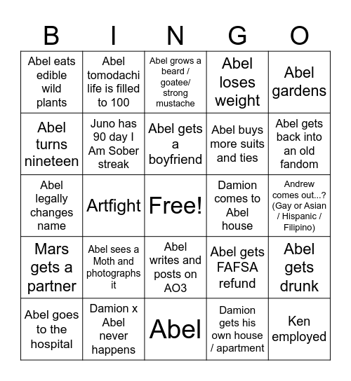 Abel 2026 Bingo Card