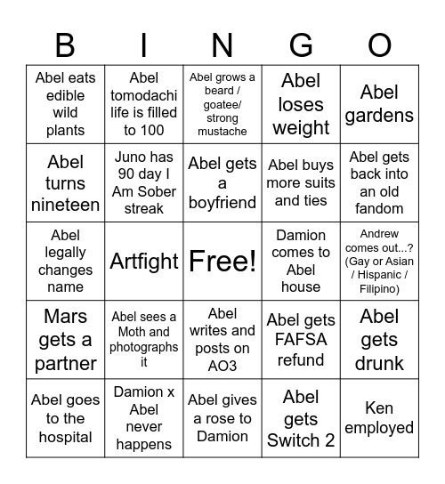 Abel 2026 Bingo Card