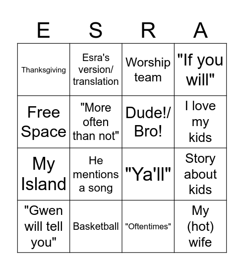Esra Card Bingo Card