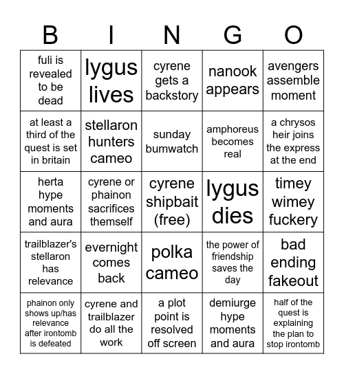 amphoreus finale bingo Card
