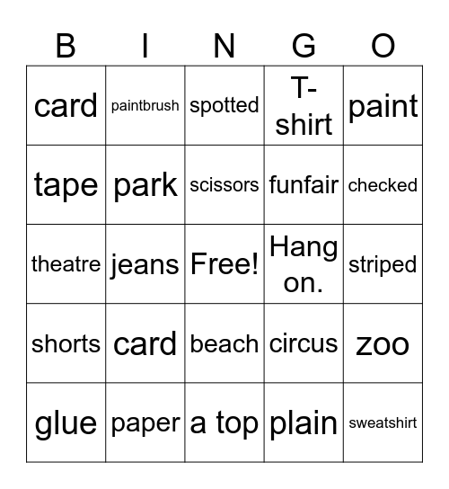 Unit 12 Bingo Card