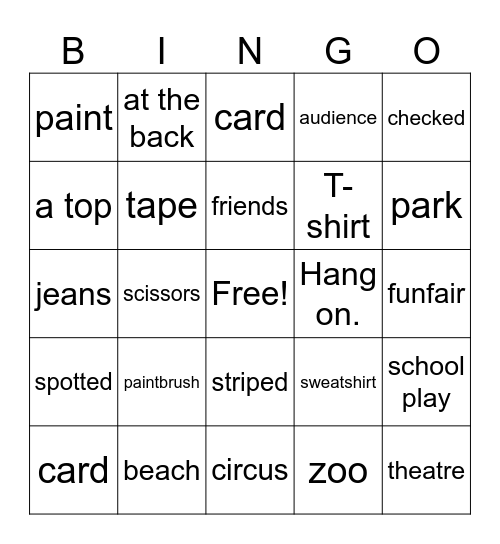 Unit 12 Bingo Card