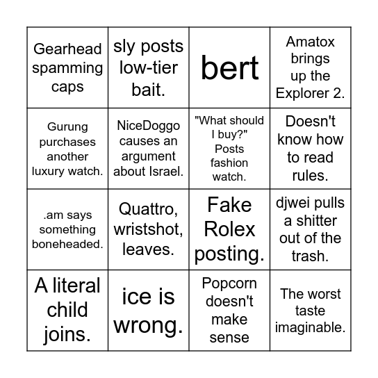 Green Name Bingo Card