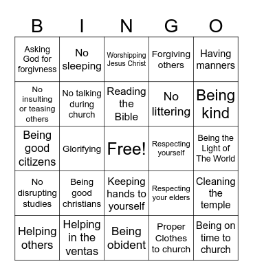 Piety Bingo Card