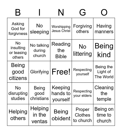 Piety Bingo Card