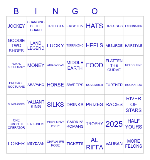 2025 MELBOURNE CUP Bingo Card