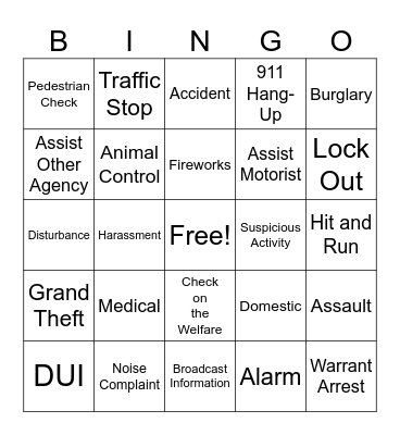 911 B I N G O Bingo Card