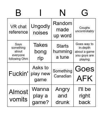 Chad Bingo Card