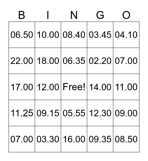 Wie spät ist es? Bingo Card