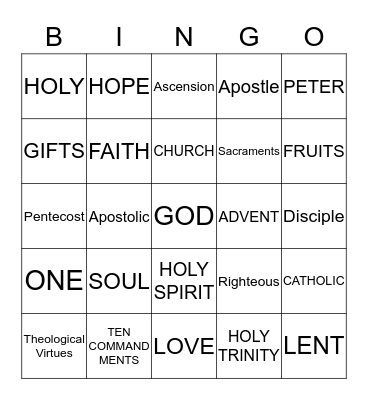 Faith Formation 8th Grade 1st Half Bingo Card