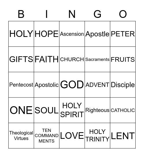 Faith Formation 8th Grade 1st Half Bingo Card