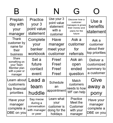 Customer Experience BINGO Card