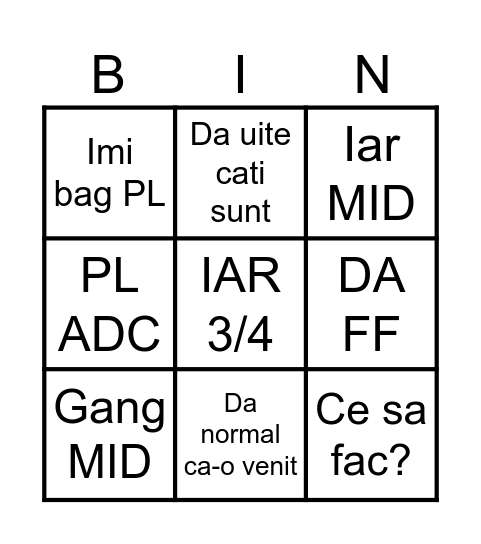 Varu Bingo Card