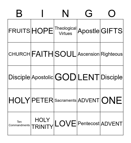 Faith Formation 8th Grade 1st Half Bingo Card