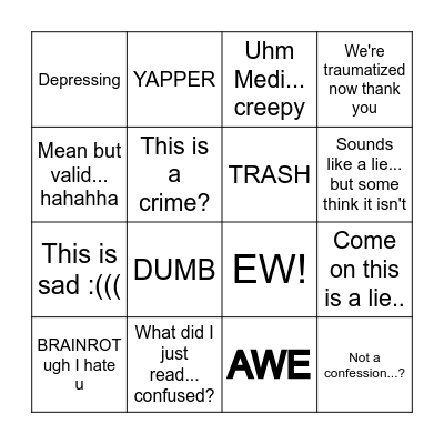 DEEP CONFESSIONS Bingo Card