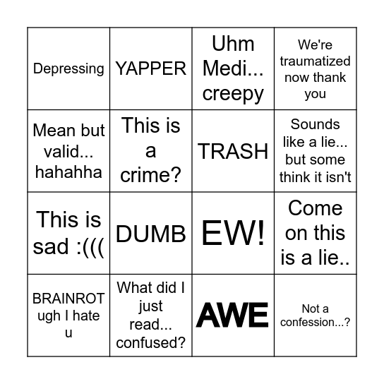 DEEP CONFESSIONS Bingo Card