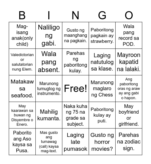 Untitled Bingo Card
