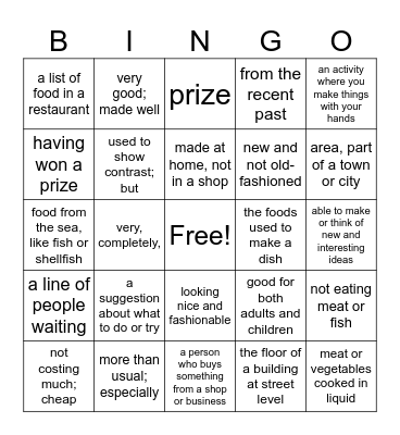Unit 2 Bingo Card
