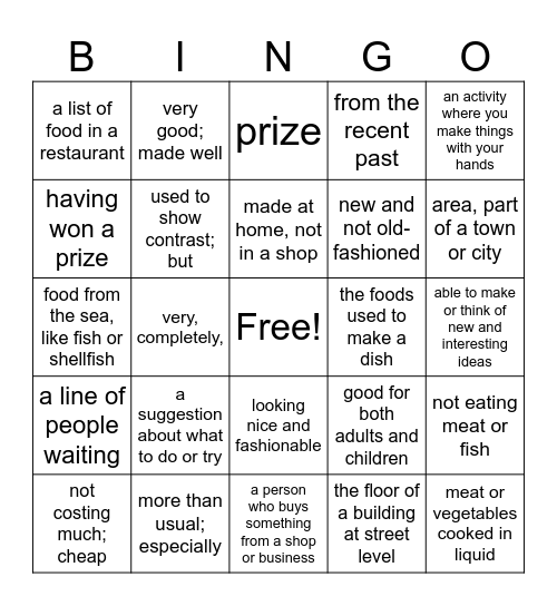 Unit 2 Bingo Card