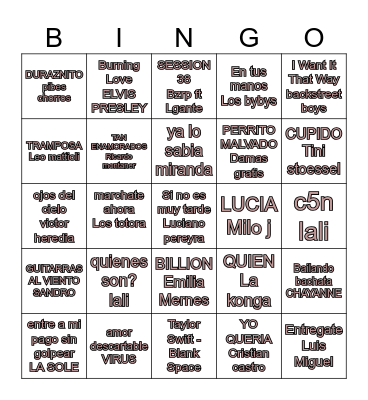 musical 1 Bingo Card