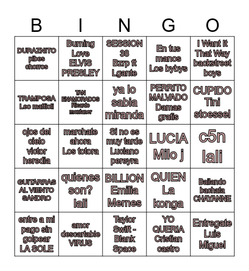 musical 1 Bingo Card