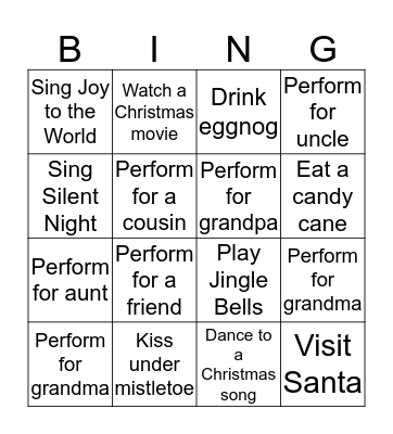 Holiday Music Bingo Card