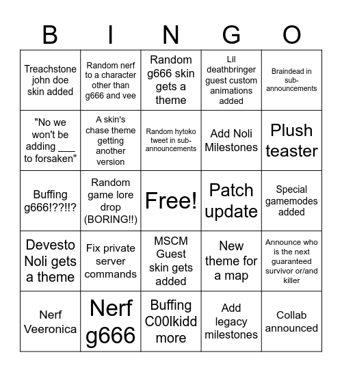 Forshitsaken Bingo Card