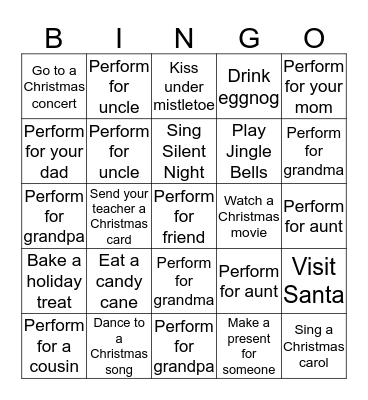 Holiday Music Bingo Card