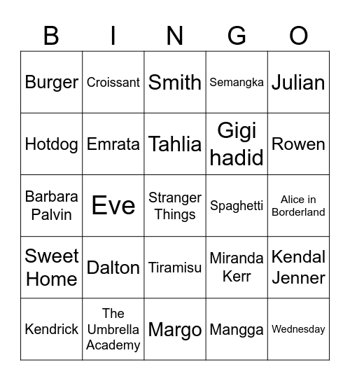 Dalton Bingo Card
